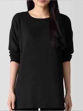 EILEEN FISHER Crewneck Long Sleeve Top - Black Sz XS/S/M